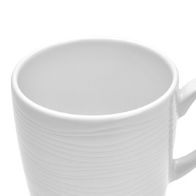 Genevive Lethu Two-piece Mug Set in white porcelain, showing ribbed texture detail and handle, dishwasher safe set of 2