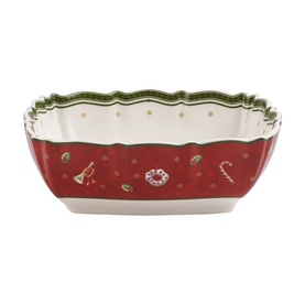 Villeroy & Boch Toy's Delight Festive Serving Bowl in white porcelain with red band, scalloped edges and Christmas motif detailing