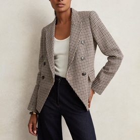 Evie Houndstooth Double-Breasted Blazer