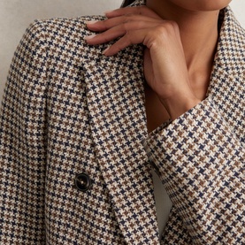 Evie Houndstooth Double-Breasted Blazer