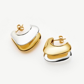 Hera Dome Double Ridge Medium Hoop Earrings