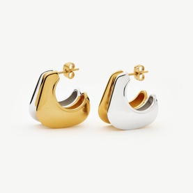 Hera Dome Double Ridge Medium Hoop Earrings
