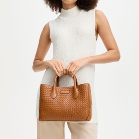 London Small Woven Leather Tote Bag