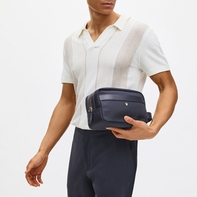 Leather-Trim Canvas Wash Bag