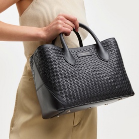 London Midi Woven Leather Tote Bag