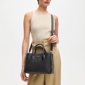 London Midi Woven Leather Tote Bag