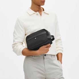 Leather-Trim Canvas Wash Bag