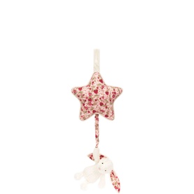 Jellycat Blossom Cream Bunny Berry Musical Pull 30cm, floral pink star with hanging cream bunny toy, 30cm