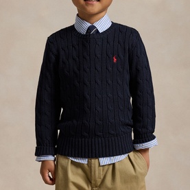 Polo Player Logo Cable Knit Sweater 3-7 Years