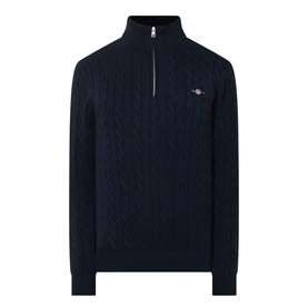 Shield Logo Half-Zip Cable Knit Sweater