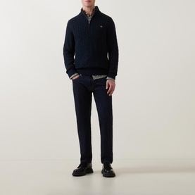 Shield Logo Half-Zip Cable Knit Sweater