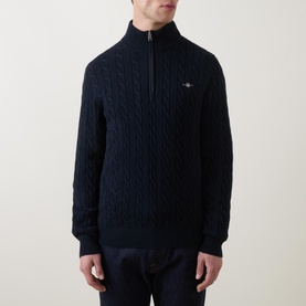 Shield Logo Half-Zip Cable Knit Sweater