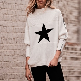 Star Contrast Stitch Sweater