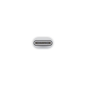 Apple USB-C to Lightning Adapter in white, close-up view of the Lightning connector end