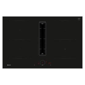 Neff N70 Aspirating Hob 80cm in black, featuring integrated extractor vent, four induction zones and touch controls on flat glass surface