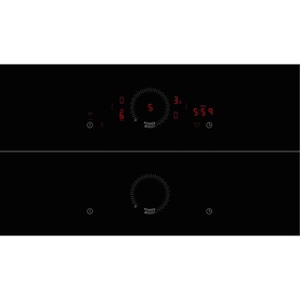 Neff N70 Aspirating Hob 80cm in black, showing red digital controls and touch interface on sleek glass surface, front and back view