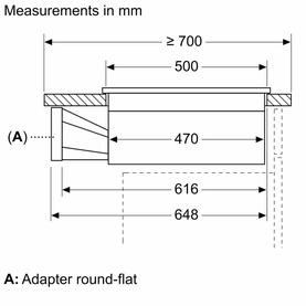 Neff N70 Aspirating Hob 80cm installation diagram showing measurements in mm including 700, 500, 470