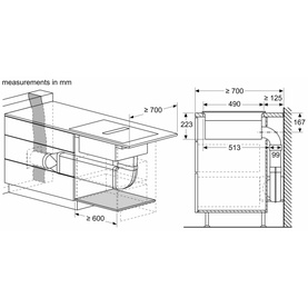 Neff N70 Aspirating Hob 80cm technical dimension diagram showing installation measurements in mm, including 700mm depth and 600mm width clearances