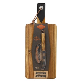 Gentlemen's Hardware Cheese & Wine Serving Set with acacia wood board, corkscrew tool and cheese knife displayed on board