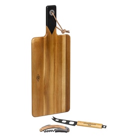 Gentlemen's Hardware Cheese & Wine Serving Set with acacia board, black-handled corkscrew, bottle opener and stainless steel cheese knife