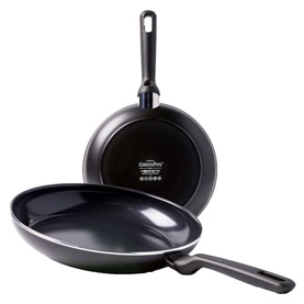 GreenPan Two-Piece Memphis Fry Pan Set 24cm & 28cm in black, ceramic non-stick with stay-cool handles, shown stacked