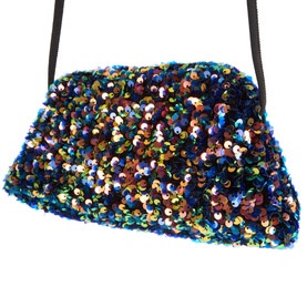 Part Two Dalina Sequin Crossbody Bag in multi, all-over iridescent sequin embellishment, pouch silhouette with dark crossbody strap