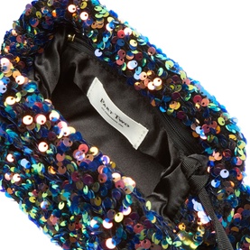Part Two Dalina Sequin Crossbody Bag in multi, shown open revealing black satin lining, all-over iridescent sequin embellishment