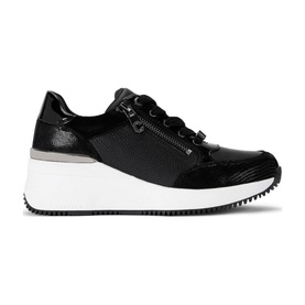 Carvela Skyline Platform Trainers in black leather with lace-up and zip detail, textured panels, and white platform sole