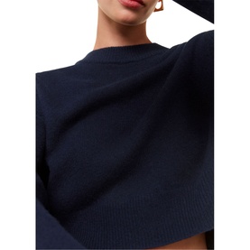 Model wearing Whistles Relaxed Cropped Sweater in navy blue, featuring crew neckline and long sleeves in a fine knit finish