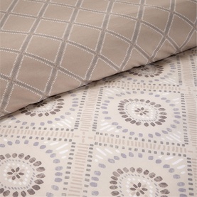 Christys 180 Thread Count Amara Duvet Set Multi, 100% cotton with printed geometric medallion and diamond quilted pillow design in neutral tones