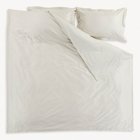 Christys 500 Thread Count Hygro Duvet Set in Parchment, grey sateen cotton, shown with matching pillowcases, neatly laid flat view