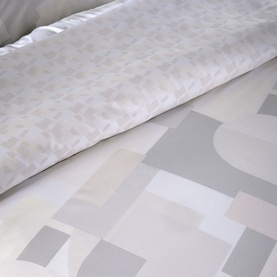 Christys Blocks Duvet Set White, 100% cotton with printed geometric block pattern in white, grey and beige tones