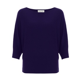 Phase Eight Cristine Knitted Sweater in purple with slash neckline and three-quarter-length batwing sleeves