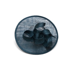 Phase Eight Bow-Detail Fascinator in blue, featuring wide circular sinamay brim and sculptural ribbon bow, set on narrow headband
