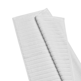 Christys Prism Towel Whitewash in white, 100% Turkish cotton with tonal stripe detail, shown flat and folded