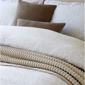 Christys Daisy Meadow Duvet Set Hazelnut in brown cotton sateen with printed floral design and piped trim
