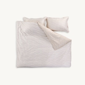 Christys Daisy Meadow Duvet Set Hazelnut in brown cotton sateen, overhead flat lay with two pillowcases, printed with piped trim detail