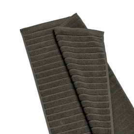 Christys Prism Towel Tarmac in black, 100% Turkish cotton with tonal ribbed stripe detail, shown as a folded pair