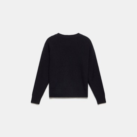 Mint Velvet Bow Knit Sweater in black, crew neckline, long sleeves, ribbed trims, cashmere-blend knit, back view
