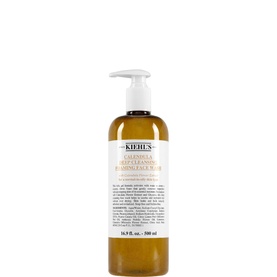 Kiehl's Calendula Deep Cleansing Foaming Face Wash in a large amber pump bottle, 500ml