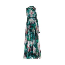 Phase Eight Lucinda Floral Dress in multi, watercolour floral print maxi with high neckline, waist detail and sleeveless silhouette
