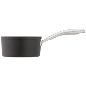 Stellar Rocktanium Non-Stick Milk Pan 700ml in black with silver stainless steel handle, hard-anodised aluminium construction