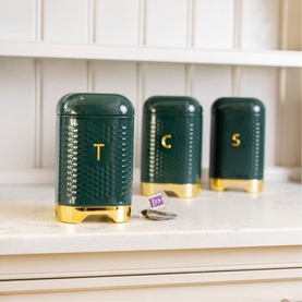 Three-Piece Textured Geometric Tea, Coffee & Sugar Canister Set