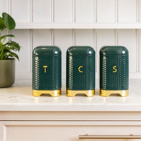 Three-Piece Textured Geometric Tea, Coffee & Sugar Canister Set