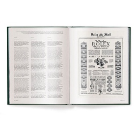 New Mags The Watch Book Rolex 3rd Edition open to spread featuring vintage Daily Mail Rolex advertisement, dark green hardcover binding visible
