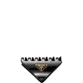 Prada Accessories Logo Hair Claw in black with gold-toned enamelled triangle logo, claw clip design with teeth detail