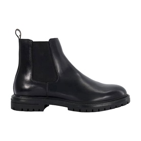 Dune Colson Leather Chelsea Boots in black with elasticated side panels, pull tab heel, and chunky rubber lug sole