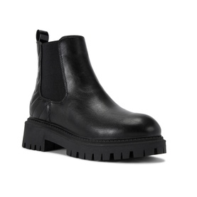 Carvela Ace Chelsea Boots in black synthetic leather, pull tab detail, chunky black lug sole, ankle height