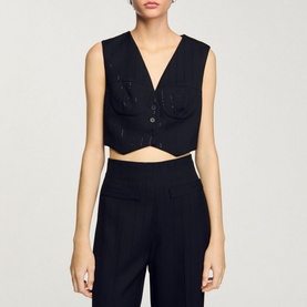 Sequin Stripe Cropped Waistcoat