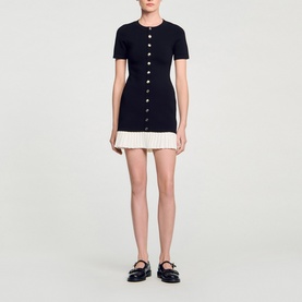 Pleated Knit Mini Dress